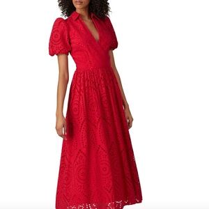 Badgley Mischka Red/Raspberry Eyelet Short Sleeve Dress.  Size Small
